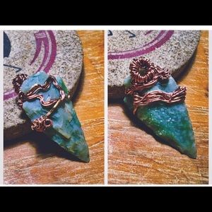 Green Quartz Arrowhead Copper wire-wrapped pendant